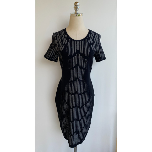 REISS FELIX TEXTURED BODYCON DRESS in BLACK US SIZE 8 - Picture 3 of 14